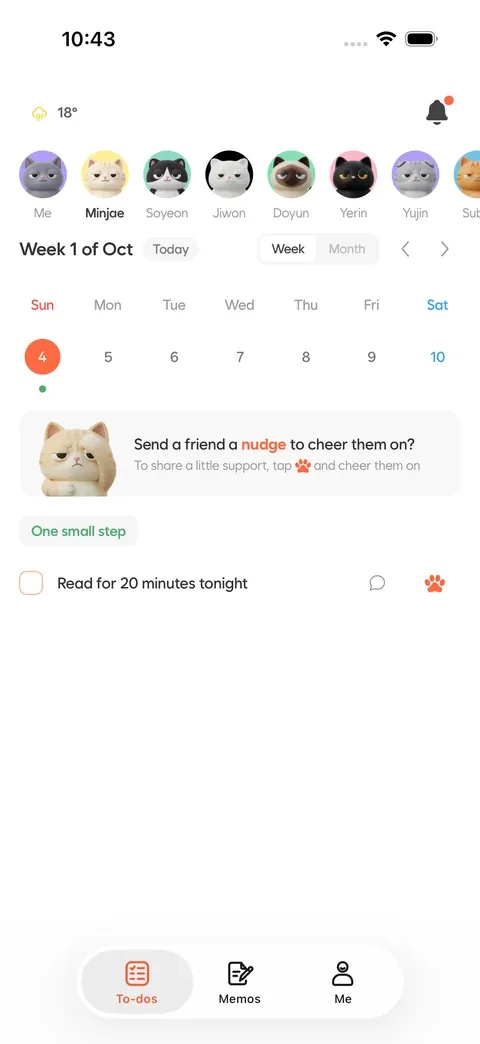 A friend’s shared to-dos and nudge button in Aido