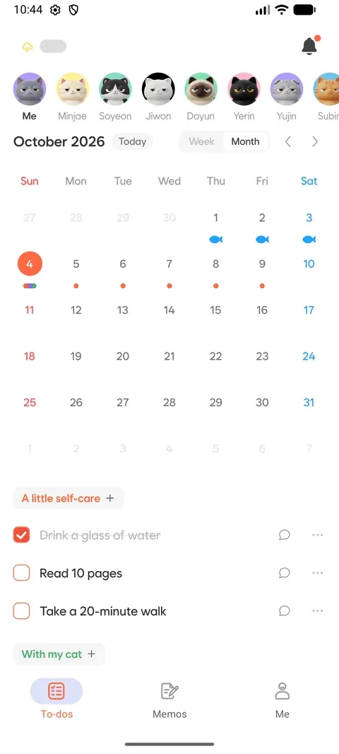 Date-based tasks in the Aido monthly calendar